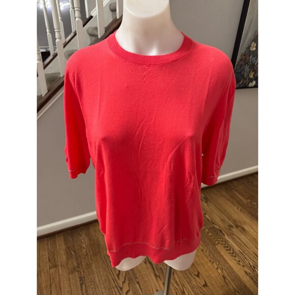 Lafayette 148 New York Short Sleeve Cotton Knit Sweater Pink Metallic Trim Sz XL - Picture 1 of 4